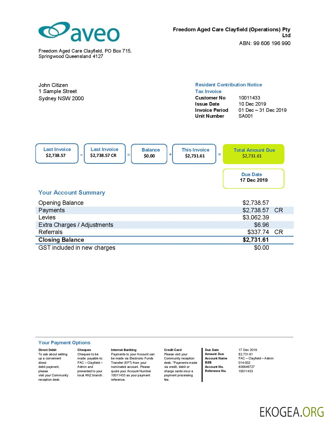 Relevé bancaire Aveo Australie page 001